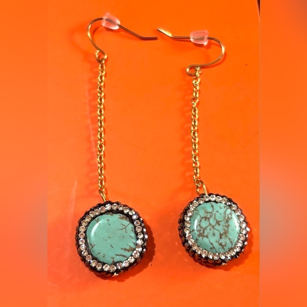 Fashion jewelry stainless steel turquoise  teardrop earrings